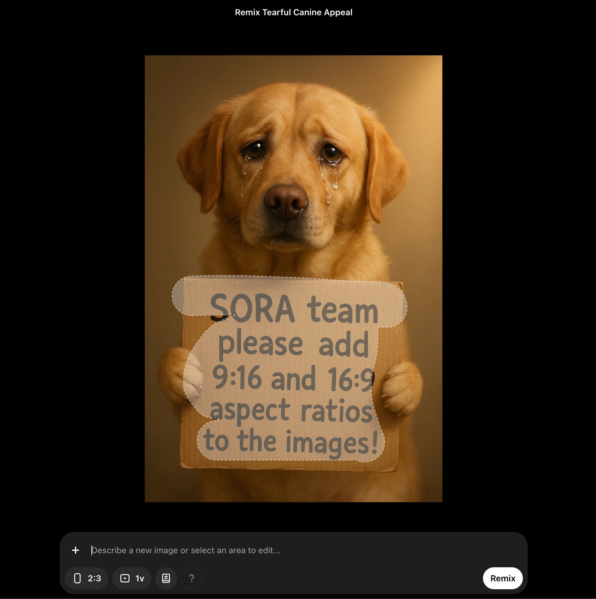 A screenshot of OpenAI Sora remix functionality